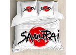 Abakuhaus Copripiumino Giapponese, Scritta Samurai Sun, Antiacaro, Adatto A Chi Soffre Di Allergie, Con Federe, 200 Cm X 200 Cm - 80 X 80 Cm, Rosso Nero