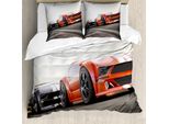 Abakuhaus Copripiumino Autos, Sport Autobahn-Wettbewerb, Antiacaro, Adatto A Chi Soffre Di Allergie, Con Federe, 200 Cm X 200 Cm - 80 X 80 Cm, Rosso Grigio