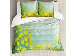 Abakuhaus Copripiumino Libellula, Margherite E Libellule, Antiacaro, Adatto A Chi Soffre Di Allergie, Con Federe, 155 Cm X 220 Cm - 80 X 80 Cm, Verde Giallo