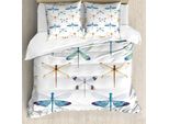 Abakuhaus Copripiumino Libelle, Linee Regolari Insetti, Antiacaro Adatto A Chi Soffre Di Allergie Con Federe, 155 Cm X 220 Cm - 80 X 80 Cm, Arancione Blu