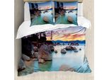 Abakuhaus Copripiumino See, Romantico Tramonto Sul Lago, Antiacaro, Adatto A Chi Soffre Di Allergie, Con Federe, 200 Cm X 200 Cm - 80 X 80 Cm, Blu Grigio