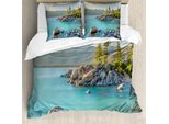 Abakuhaus Copripiumino See, Land Lake Beach, Antiacaro, Adatto A Chi Soffre Di Allergie, Con Federe, 155 Cm X 220 Cm - 80 X 80 Cm, Blu Grigio