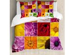 Abakuhaus Copripiumino Con Motivo Floreale, Fiori Colorati E Rose, Antiacaro E Anallergico, Con Federe, 200 Cm X 200 Cm - 80 X 80 Cm, Arancione, Giallo, Rosa