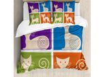 Abakuhaus Copripiumino Divertente, Gatti Cartoon Emotions, Antiacaro, Adatto A Chi Soffre Di Allergie, Con Federe, 155 Cm X 220 Cm - 80 X 80 Cm, Viola Verde