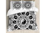 Abakuhaus Ying Yang Copripiumino, Mandala Art Harmony, Antiacaro, Adatto A Chi Soffre Di Allergie, Con Federe, 200 Cm X 200 Cm - 80 X 80 Cm, Bianco E Nero