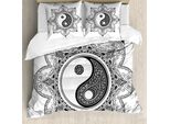 Abakuhaus Ying Yang Copripiumino, Mehndi Mandala Arte Floreale, Antiacaro Adatto A Chi Soffre Di Allergie Con Federe, 200 Cm X 200 Cm - 80 X 80 Cm, Bianco E Nero