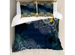 Abakuhaus Copripiumino Psichedelico, Mandala Paisley, Antiacaro, Adatto A Chi Soffre Di Allergie, Con Federe, 155 Cm X 220 Cm - 80 X 80 Cm, Blu Giallo