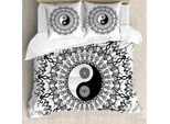 Abakuhaus Ying Yang Copripiumino, Mandala Vintage Boho, Antiacaro Adatto A Chi Soffre Di Allergie Con Federe, 200 Cm X 200 Cm - 80 X 80 Cm, Bianco E Nero