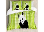 Abakuhaus Copripiumino Panda, Panda Nella Foresta Di Bambù, Antiacaro, Adatto A Chi Soffre Di Allergie, Con Federe, 155 Cm X 220 Cm - 80 X 80 Cm, Lime, Nero, Bianco