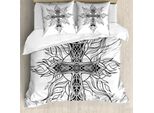 Abakuhaus Copripiumino Celtico, Motivo Gothic Flames, Antiacaro, Adatto A Chi Soffre Di Allergie, Con Federe, 200 Cm X 200 Cm - 80 X 80 Cm, Bianco E Nero
