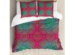 Abakuhaus Copripiumino Psichedelico, Fiori Boho Ombre, Antiacaro, Adatto A Chi Soffre Di Allergie, Con Federe, 200 Cm X 200 Cm - 80 X 80 Cm, Rosa Verde Acqua