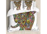 Abakuhaus Copripiumino Psichedelico, Arte Boho Con Elefanti, Antiacaro, Adatto A Chi Soffre Di Allergie, Con Federe, 200 Cm X 200 Cm - 80 X 80 Cm, Multicolore