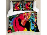 Abakuhaus Set Copripiumino Psichedelico Per Letti Matrimoniali, Gatto Astratto Colorato, Antiacaro, Adatto A Chi Soffre Di Allergie, Con Federe, Multicolore