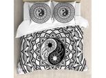 Abakuhaus Ying Yang Copripiumino, Eastern Blossom Yin Yang, Antiacaro, Adatto A Chi Soffre Di Allergie, Con Federe, 200 Cm X 200 Cm - 80 X 80 Cm, Bianco E Nero