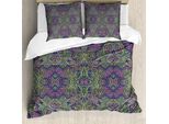 Abakuhaus Copripiumino Psichedelico, Mandala Boho Hippie, Antiacaro, Adatto A Chi Soffre Di Allergie, Con Federe, 200 Cm X 200 Cm - 80 X 80 Cm, Viola Verde