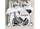 Abakuhaus Copripiumino Zodiacale, Segno Astrologico Scorpione, Antiacaro, Adatto A Chi Soffre Di Allergie, Con Federe, 155 Cm X 220 Cm - 80 X 80 Cm, Bianco E Nero