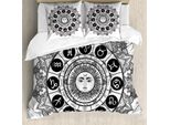 Abakuhaus Set Copripiumino Per Letti Matrimoniali, Mandala-Etnico Kitsch, Antiacaro, Adatto A Chi Soffre Di Allergie, Con Federe, Nero Grigio