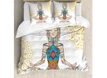 Abakuhaus Copripiumino Chakra, Ragazza Che Medita Mandala, Antiacaro Adatto A Chi Soffre Di Allergie Con Federe, 155 Cm X 220 Cm - 80 X 80 Cm, Multicolore