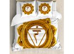 Abakuhaus Set Copripiumino Giallo Per Letti Matrimoniali, Simbolo Del Chakra Orientale, Antiacaro, Adatto A Chi Soffre Di Allergie, Con Federe, Marrone Giallo