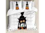 Abakuhaus Copripiumino Halloween, Animale Cartoon Su Zucca, Antiacaro, Adatto A Chi Soffre Di Allergie, Con Federe, 200 Cm X 200 Cm - 80 X 80 Cm, Arancione Nero