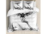 Copripiumino Abakuhaus Halloween, Teschi E Zombie, Antiacaro, Adatto A Chi Soffre Di Allergie, Con Federe, 200 Cm X 200 Cm - 80 X 80 Cm, Bianco E Nero