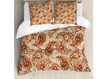 Abakuhaus Set Copripiumino Paisley Per Letti Matrimoniali, Foglie Etniche, Antiacaro, Adatto A Chi Soffre Di Allergie, Con Federe, Beige E Rosso
