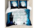 Copripiumino Abakuhaus Halloween, Moon Pumpkins, Antiacaro, Adatto A Chi Soffre Di Allergie, Con Federe, 200 Cm X 200 Cm - 80 X 80 Cm, Blu