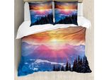 Abakuhaus Copripiumino Invernale, Tramonto In Montagna, Antiacaro, Adatto A Chi Soffre Di Allergie, Con Federe, 155 Cm X 220 Cm - 80 X 80 Cm, Arancione Blu