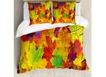 Abakuhaus Copripiumino, Foglie D'acero Colorate, Antiacaro, Adatto A Chi Soffre Di Allergie, Con Federe, 200 Cm X 200 Cm - 80 X 80 Cm, Giallo Viola