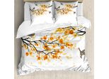 Abakuhaus Copripiumino Fallen, Uccelli In Volo E Foglie, Antiacaro, Adatto A Chi Soffre Di Allergie, Con Federe, 155 Cm X 220 Cm - 80 X 80 Cm, Giallo-Crema