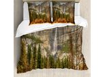 Abakuhaus Yosemite Bettbezug, Yosemite Falls BäUme, Resistente All'acqua, Lavabile, Colori Che Non Stingono, Personalizzato, 155 Cm X 220 Cm - 80 X 80 Cm, Arancione Verde