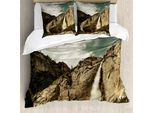 Abakuhaus Yosemite Copripiumino, Cascata Yosemite Park, Antiacaro Adatto A Chi Soffre Di Allergie Con Federe, 155 Cm X 220 Cm - 80 X 80 Cm, Marrone Verde Reseda
