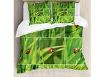 Abakuhaus Copripiumino Con Coccinelle, Coccinelle Sull'erba Fresca, Antiacaro, Adatto A Chi Soffre Di Allergie, Con Federe, 155 Cm X 220 Cm - 80 X 80 Cm, Verde Rosso