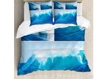 Abakuhaus Set Copripiumino Per Letti Matrimoniali, Onde Oceaniche Giganti, Antiacaro, Adatto A Chi Soffre Di Allergie, Con Federe, Blu
