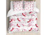 Abakuhaus Copripiumino Moderno, Motivo Floreale Alla Moda, Antiacaro, Adatto A Chi Soffre Di Allergie, Con Federe, 200 Cm X 200 Cm - 80 X 80 Cm, Rosso E Bianco