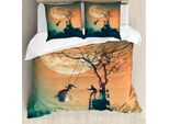 Abakuhaus Fantasy World Copripiumino, Zombie Bride Groom, Antiacaro, Adatto A Chi Soffre Di Allergie, Con Federe, 155 Cm X 220 Cm - 80 X 80 Cm, Arancione Verde Acqua