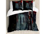 Abakuhaus Fantasy World Copripiumino, Edificio Fantasy Gotico, Antiacaro, Adatto A Chi Soffre Di Allergie, Con Federe, 155 Cm X 220 Cm - 80 X 80 Cm, Grigio, Rosso,