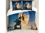 Abakuhaus Fantasy World Copripiumino, Regina Della Luna Di Halloween, Antiacaro, Adatto A Chi Soffre Di Allergie, Con Federe, 200 Cm X 200 Cm - 80 X 80 Cm, Blu Giallo