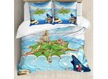 Abakuhaus Copripiumino Con Mappa Dell'isola, Pirate Island Teschi, Antiacaro, Adatto A Chi Soffre Di Allergie, Con Federe, 200 Cm X 200 Cm - 80 X 80 Cm, Multicolore