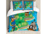 Abakuhaus Set Copripiumino Per Letti Matrimoniali, Divertente Isola Con Nave Pirata, Antiacaro, Adatto A Chi Soffre Di Allergie, Con Federe, Multicolore