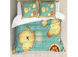 Abakuhaus Copripiumino Con Mappa Dell'isola, Schatz Compass, Antiacaro, Adatto A Chi Soffre Di Allergie, Con Federe, 155 Cm X 220 Cm - 80 X 80 Cm, Crema Blu