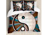 Abakuhaus Ying Yang Copripiumino, Grungy Retro Hippie, Antiacaro Adatto A Chi Soffre Di Allergie Con Federe, 200 Cm X 200 Cm - 80 X 80 Cm, Marrone Bianco Blu