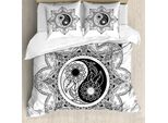 Abakuhaus Ying Yang Copripiumino, Motivo Boho Mandala, Antiacaro E Anallergico, Con Federe, 200 Cm X 200 Cm - 80 X 80 Cm, Bianco E Nero