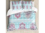 Abakuhaus Copripiumino Hamsa, Boho Arte Elaborata, Antiacaro Adatto A Chi Soffre Di Allergie Con Federe, 155 Cm X 220 Cm - 80 X 80 Cm, Blu Rosa