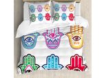 Abakuhaus Copripiumino Hamsa, Mano Colorata Terzo Occhio, Antiacaro Adatto A Chi Soffre Di Allergie Con Federe, 155 Cm X 220 Cm - 80 X 80 Cm, Multicolore