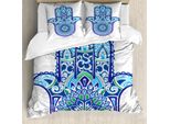 Abakuhaus Copripiumino Hamsa, Eastern Floral, Antiacaro, Adatto A Chi Soffre Di Allergie, Con Federe, 200 Cm X 200 Cm - 80 X 80 Cm, Blu Turchese Bianco