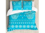 Abakuhaus Set Copripiumino Hamsa Per Letti Matrimoniali, Fiori Orientali, Antiacaro, Adatto A Chi Soffre Di Allergie, Con Federe, Blu