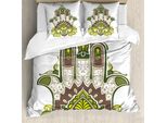 Abakuhaus Copripiumino Hamsa, Tema Armonia Naturale, Antiacaro E Anallergico Con Federe, 155 Cm X 220 Cm - 80 X 80 Cm, Verde, Bianco, Marrone