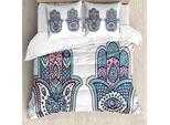 Abakuhaus Copripiumino Hamsa, Boho Evil Eye Lotus, Antiacaro, Adatto A Chi Soffre Di Allergie, Con Federe, 155 Cm X 220 Cm - 80 X 80 Cm, Rosa Blu