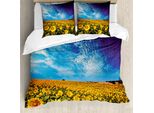 Abakuhaus Copripiumino Sunflower, Sunflower Garden Natur, Antiacaro, Adatto A Chi Soffre Di Allergie, Con Federe, 155 Cm X 220 Cm - 80 X 80 Cm, Giallo E Blu